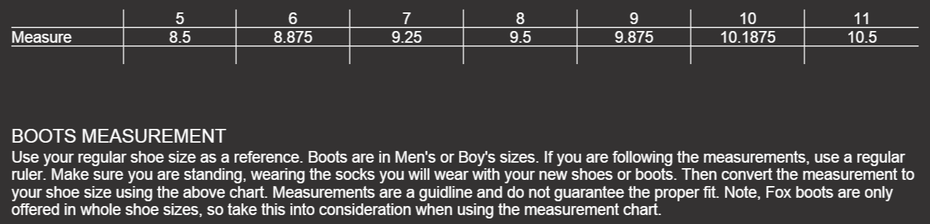 Size Chart Womens Boots