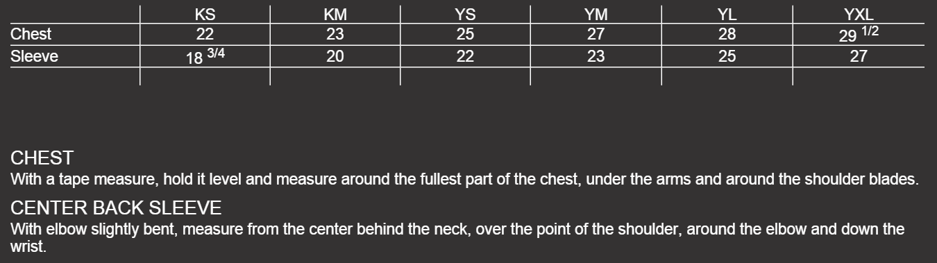 Size Chart Youth Jerseys