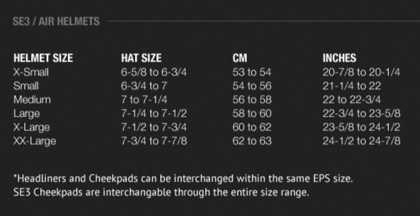 TLD helmet size chart