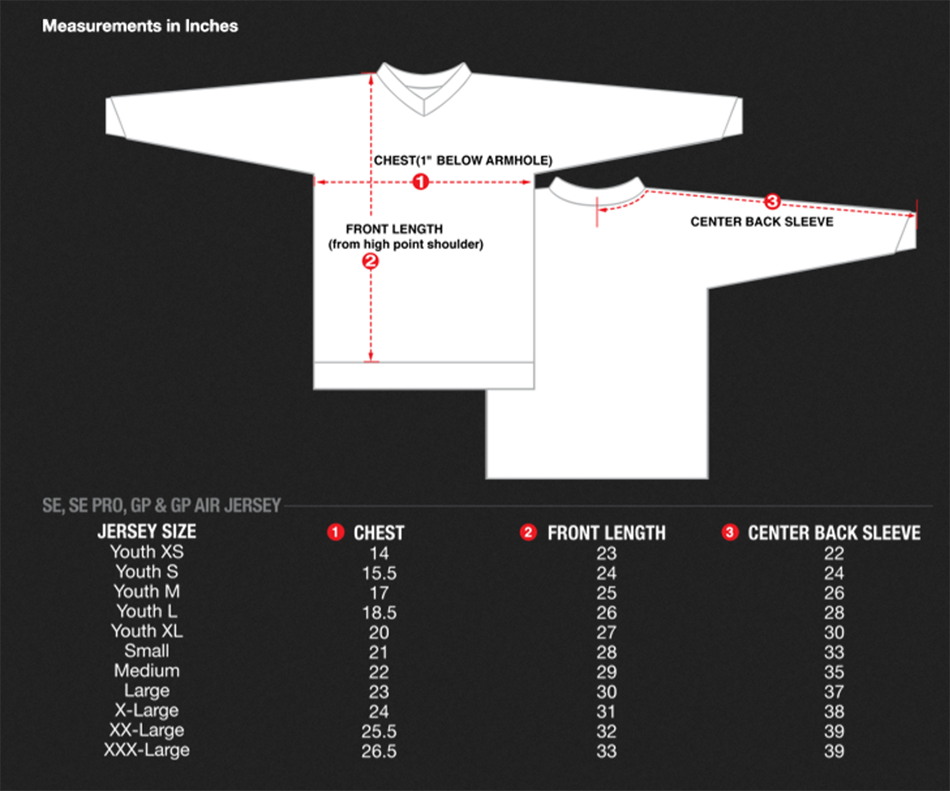 fox jersey size chart