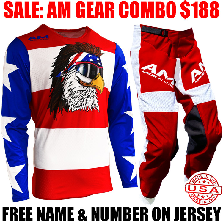 AM FREE BIRD 2.0 PRO JERSEY 2.0 VENTED PANTS RED WHITE BLUE Pro Style MX
