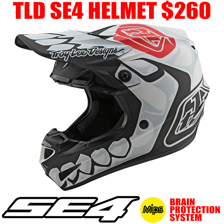 TLD SE4 POLYACRYLITE HELMET SKULLY WHITE BLACK Pro Style MX