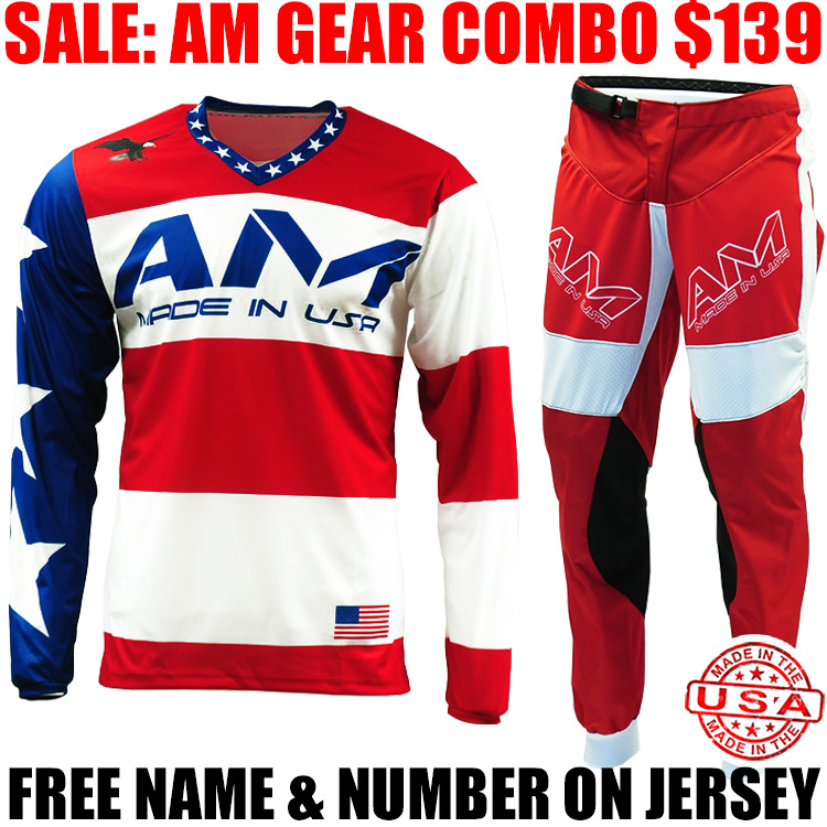 AM STARS AND BARS GEAR COMBO RED WHITE BLUE Pro Style MX