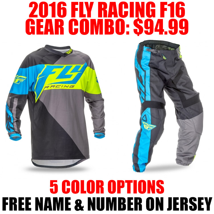 2017 Fly Racing F-16 Jersey & Pant Motocross Gear Package Green F16 Kids Adult