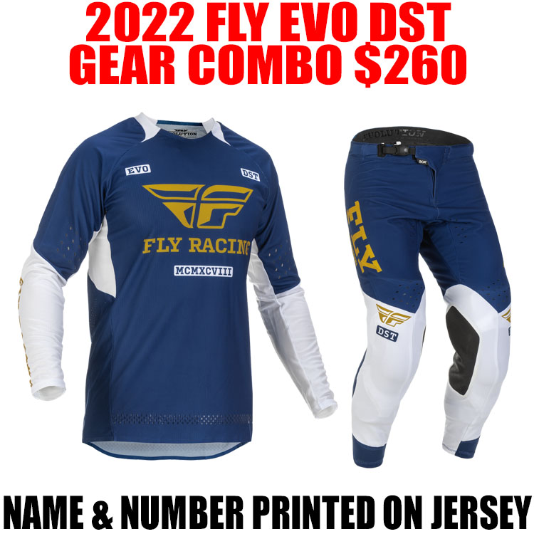 2022 FLY RACING EVO DST GEAR COMBO NAVY/ GOLD
