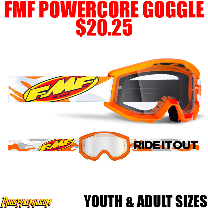 100% FMF VISION POWERCORE ASSAULT ORANGE MX MOTOCROSS YOUTH GOGGLES CLEAR LENS